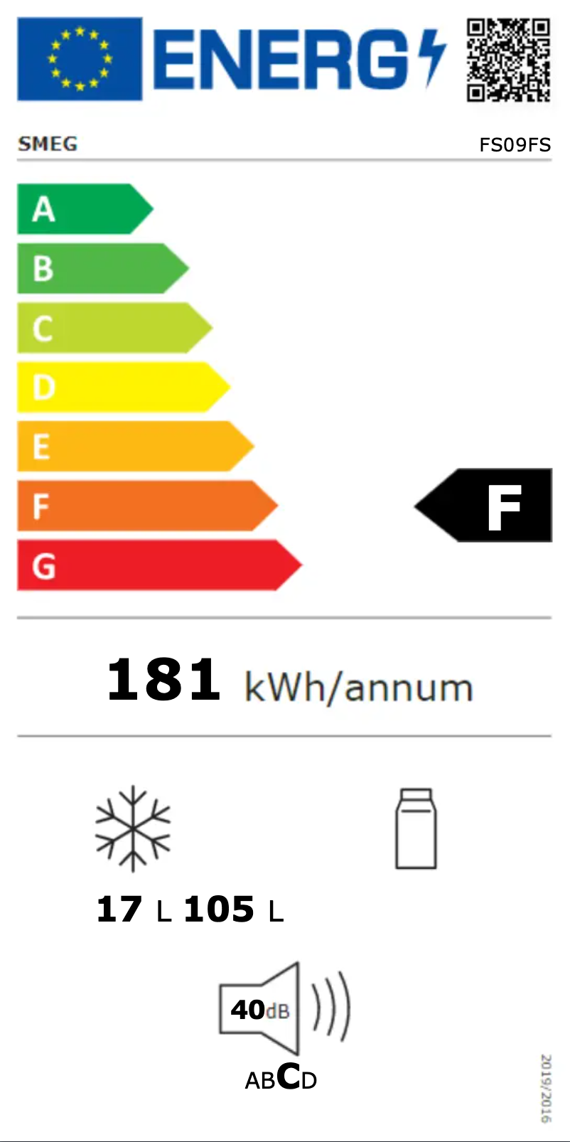 Page 1 de la notice Label énergétique Smeg FS09FS