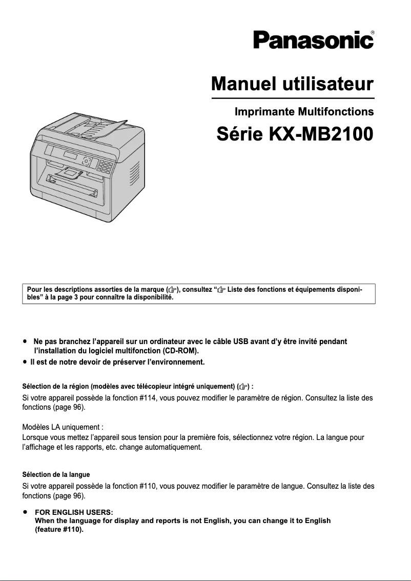 Image de la première page du manuel de l'appareil KX-MB2170