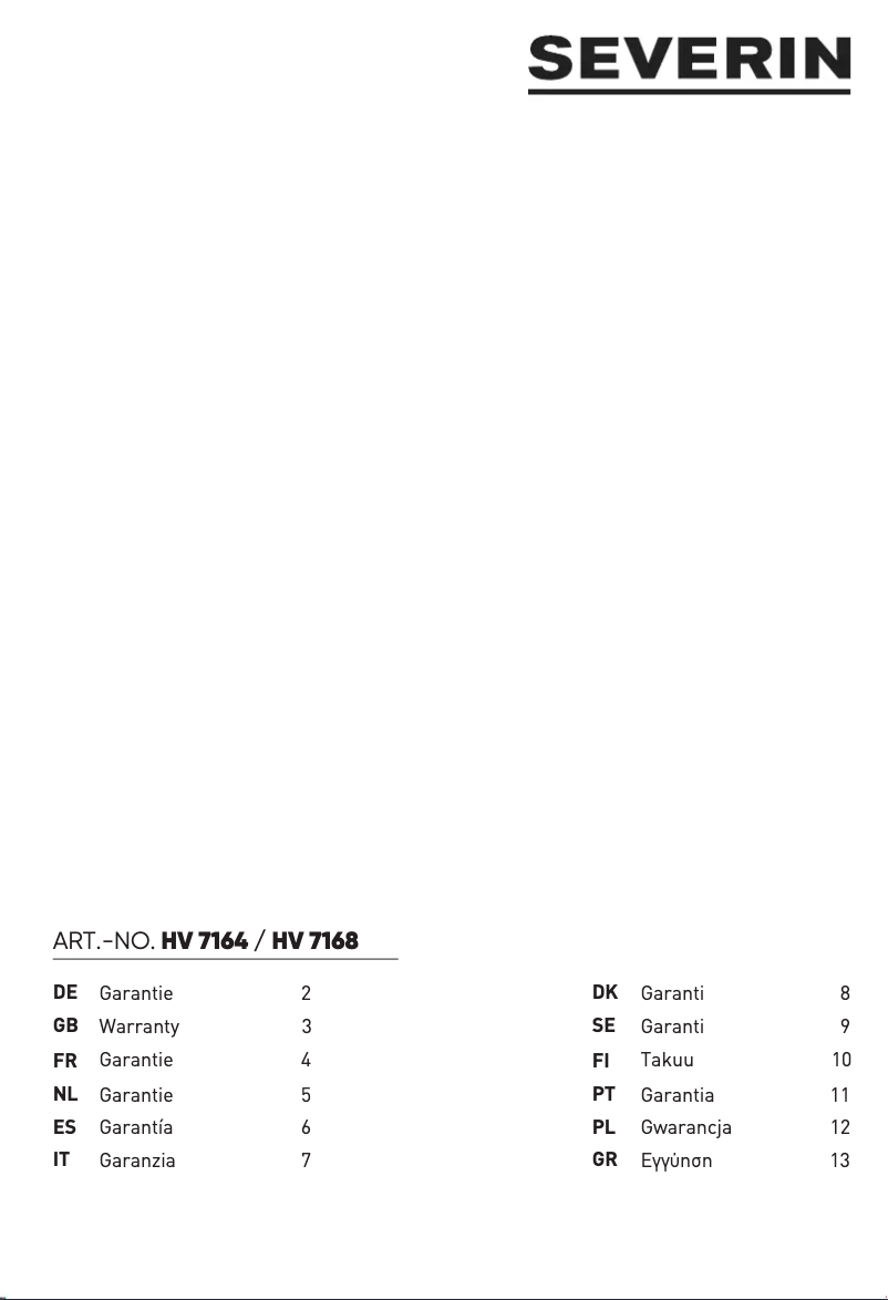 Page n°1 - Informations de garantie Severin HV 7164