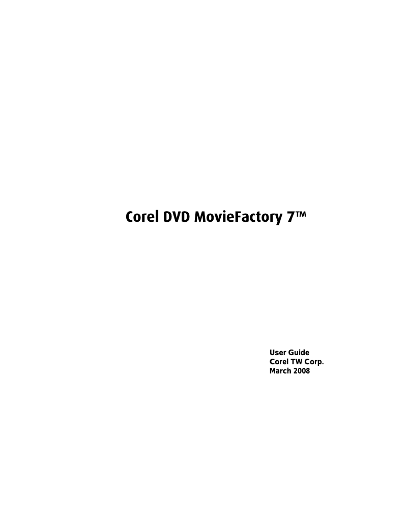 Page 1 de la notice Manuel utilisateur Corel DVD MovieFactory Pro 7