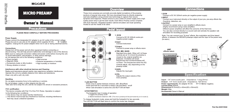 Page 1 de la notice Manuel utilisateur Mooer Black Night 009