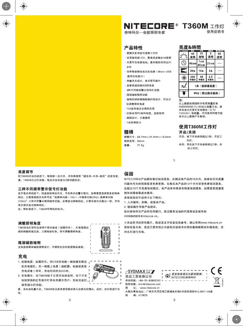 Page n°1 - Manuel utilisateur Nitecore T360M