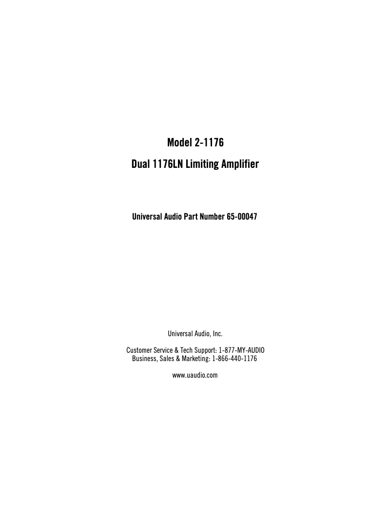 Page 1 de la notice Manuel utilisateur Universal Audio 2-1176