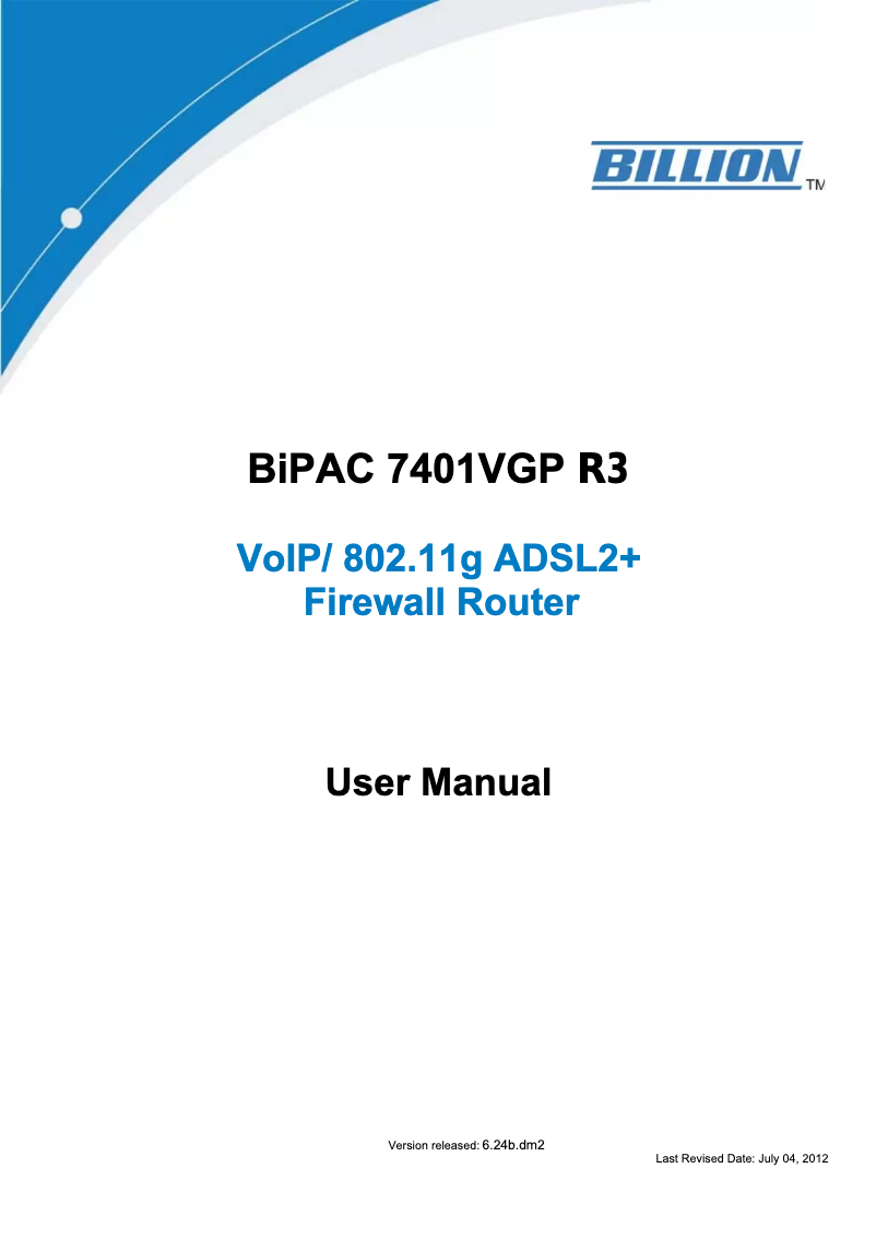 Page n°1 - Manuel utilisateur Billion BiPAC 7401VGP R3