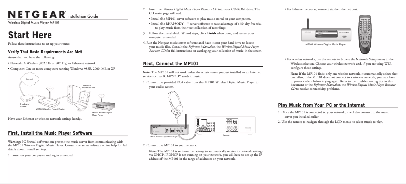 Page 1 de la notice Guide d'installation Netgear MP101