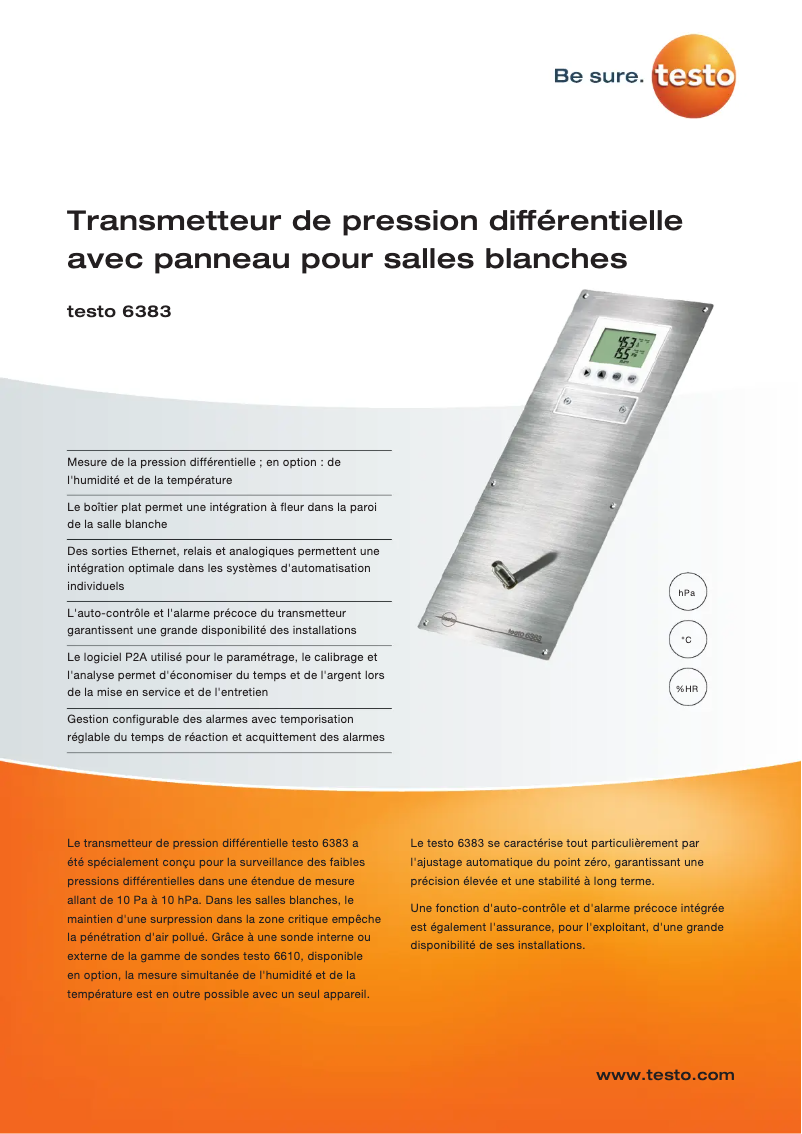 Page 1 de la notice Fiche technique Testo 6383