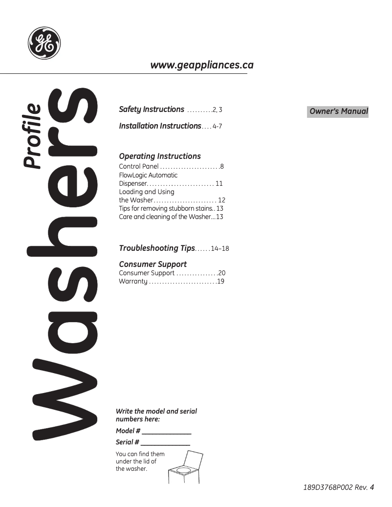 Page 1 de la notice Manuel utilisateur GE PTAN9350MWS