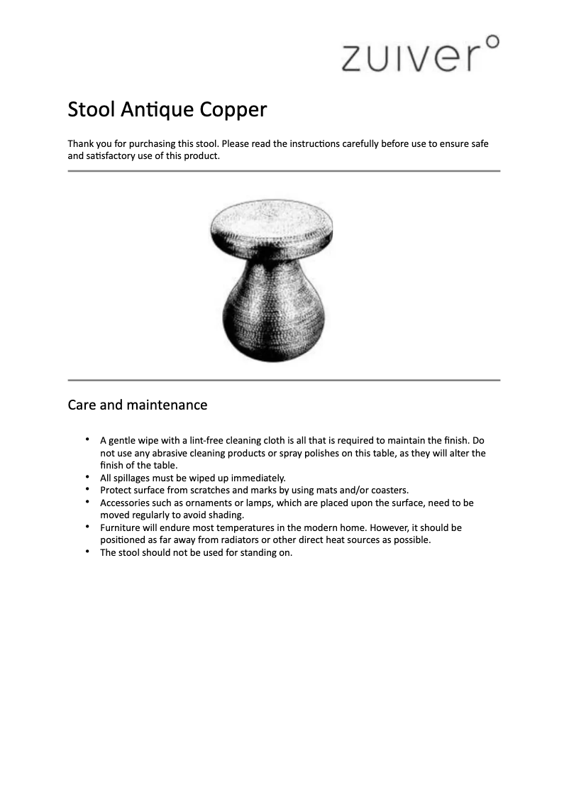 Page 1 de la notice Manuel utilisateur Zuiver Antique