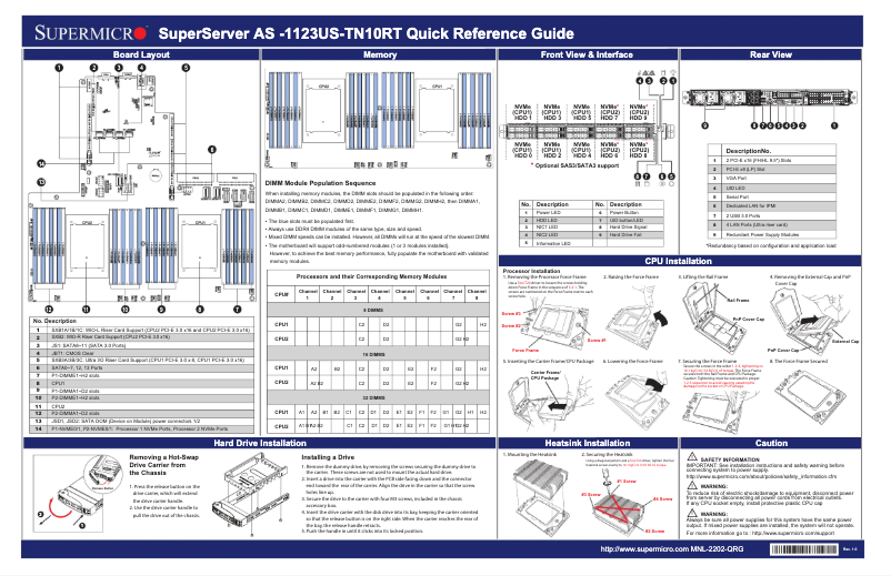 Page 1 de la notice Guide de démarrage rapide Supermicro A+ Server 1123US-TN10RT