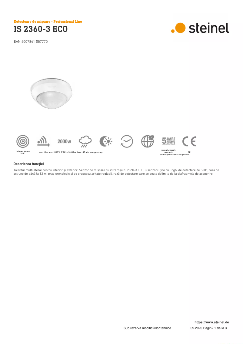 Page n°1 - Fiche technique Steinel IS 2360