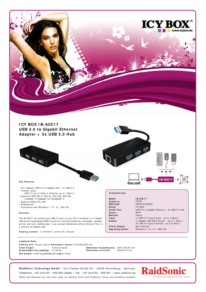 Page 1 de la notice Fiche technique Icy Box IB-AC517