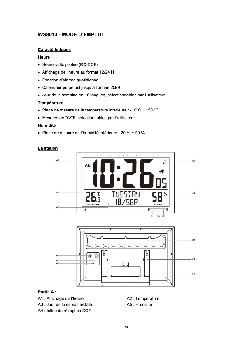 Page 1 de la notice Manuel utilisateur La Crosse Technology WS8013