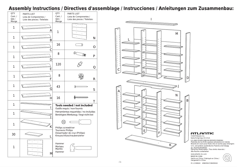 Page 1 de la notice Manuel utilisateur Atlantic Oskar 1080 Wood Media Cabinet