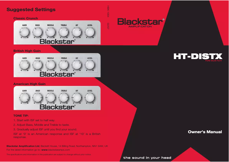 Page n°1 - Manuel utilisateur Blackstar HT-DistX
