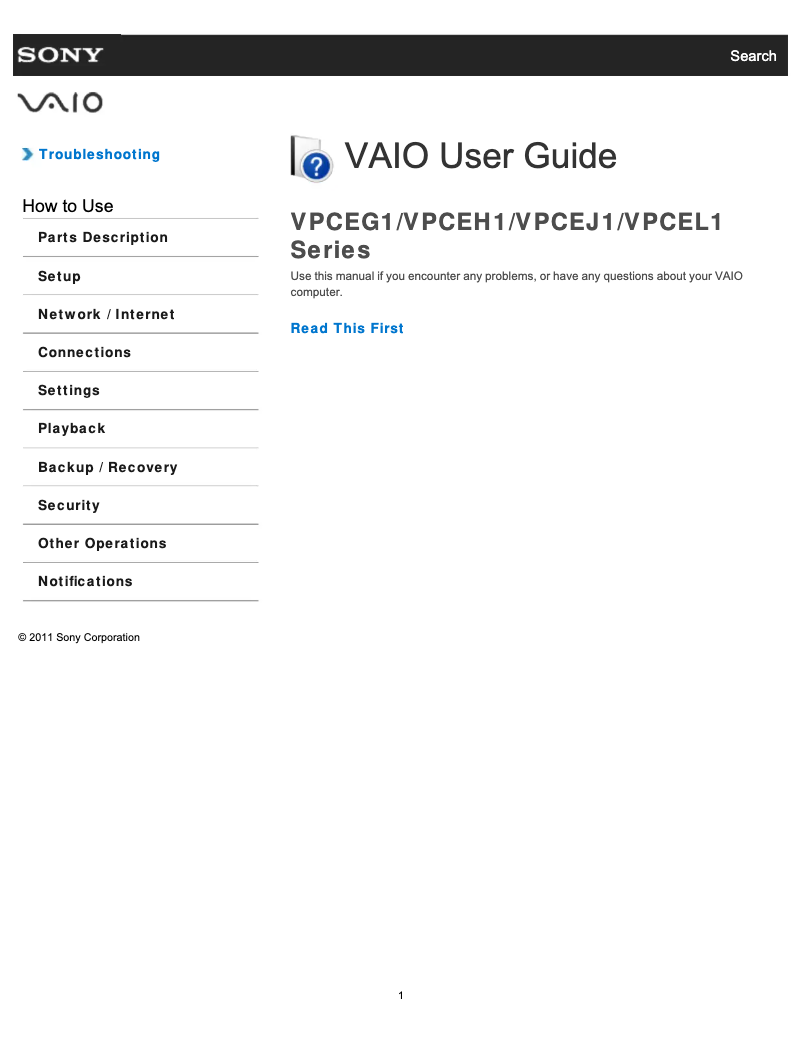Page n°1 - Manuel utilisateur Sony Vaio VPCEH1DFX
