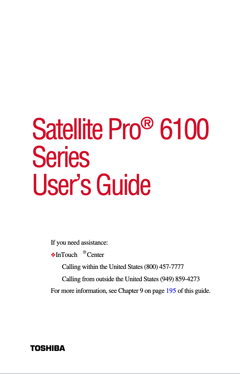 Image de la première page du manuel de l'appareil Satellite Pro 6100