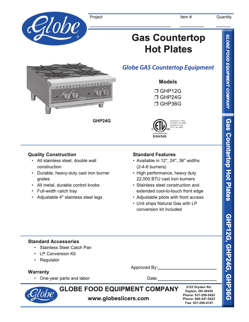Page 1 de la notice Manuel d'utilisation et d'entretien Globe GHP24G