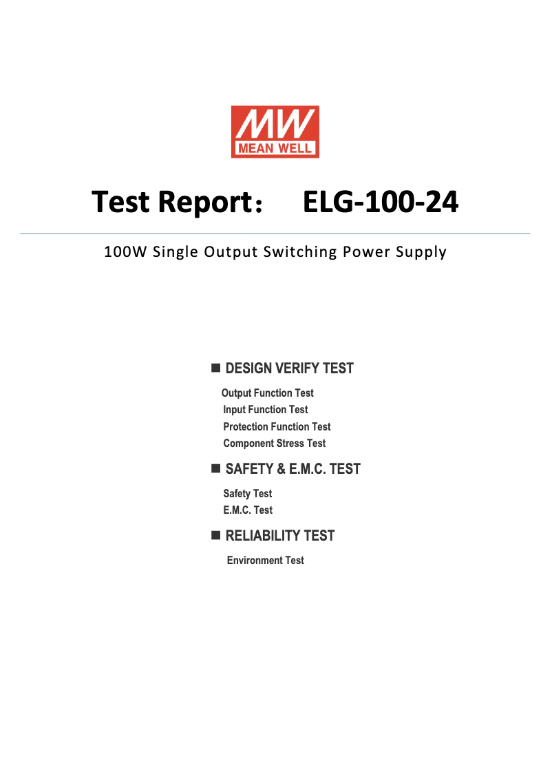 Page 1 of the manual Technical Sheet Mean Well ELG-100-24