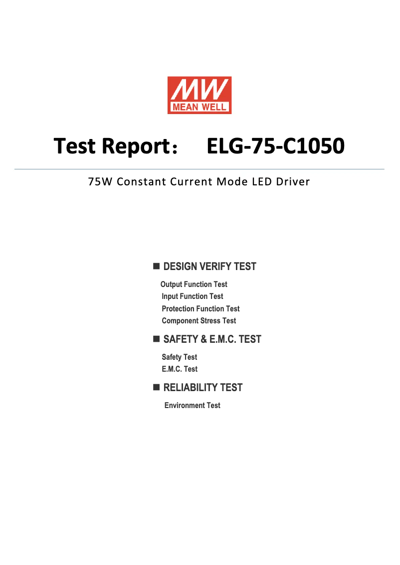 Page 1 de la notice Fiche technique Mean Well ELG-75-C1050