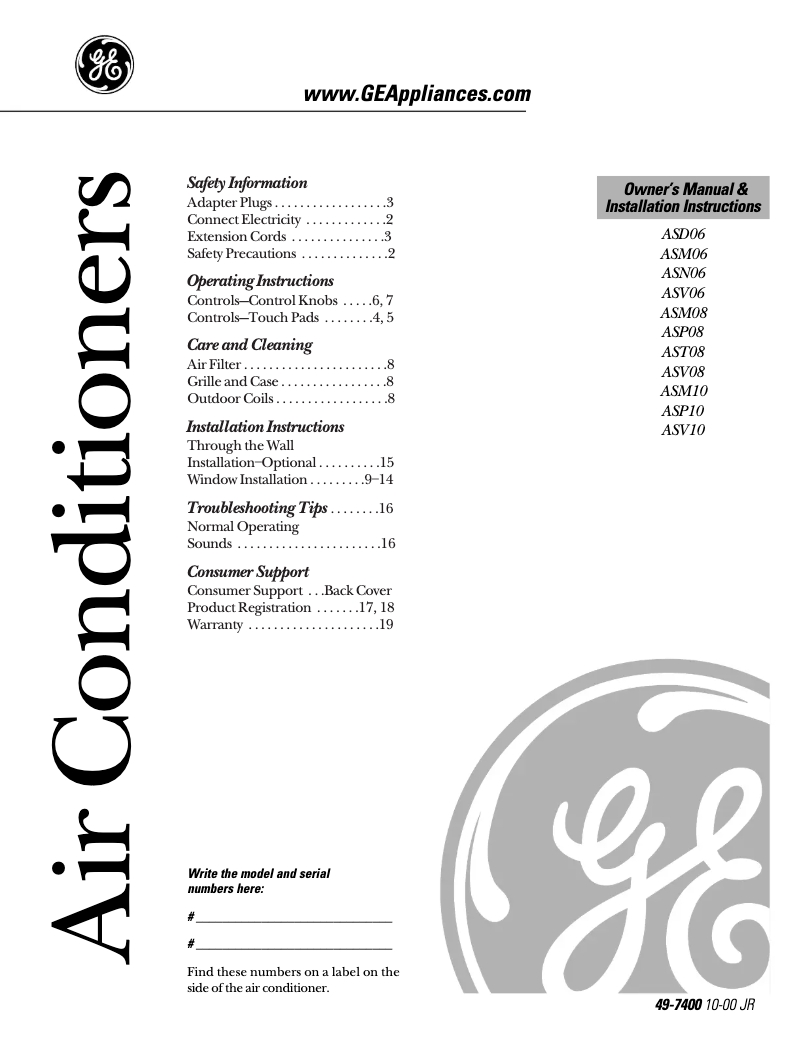 Page 1 de la notice Manuel d'utilisation et d'entretien GE Profile ASM06LC