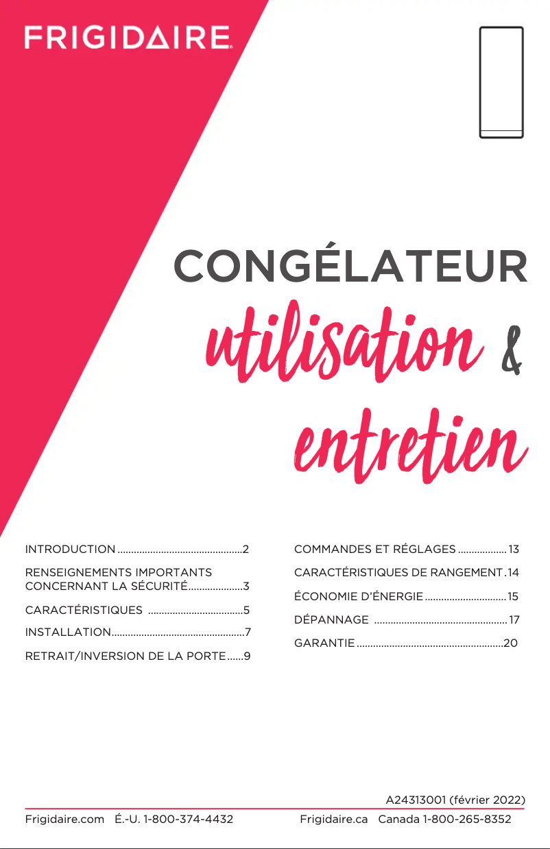 Page 1 de la notice Manuel utilisateur Frigidaire FFFU18F2VW