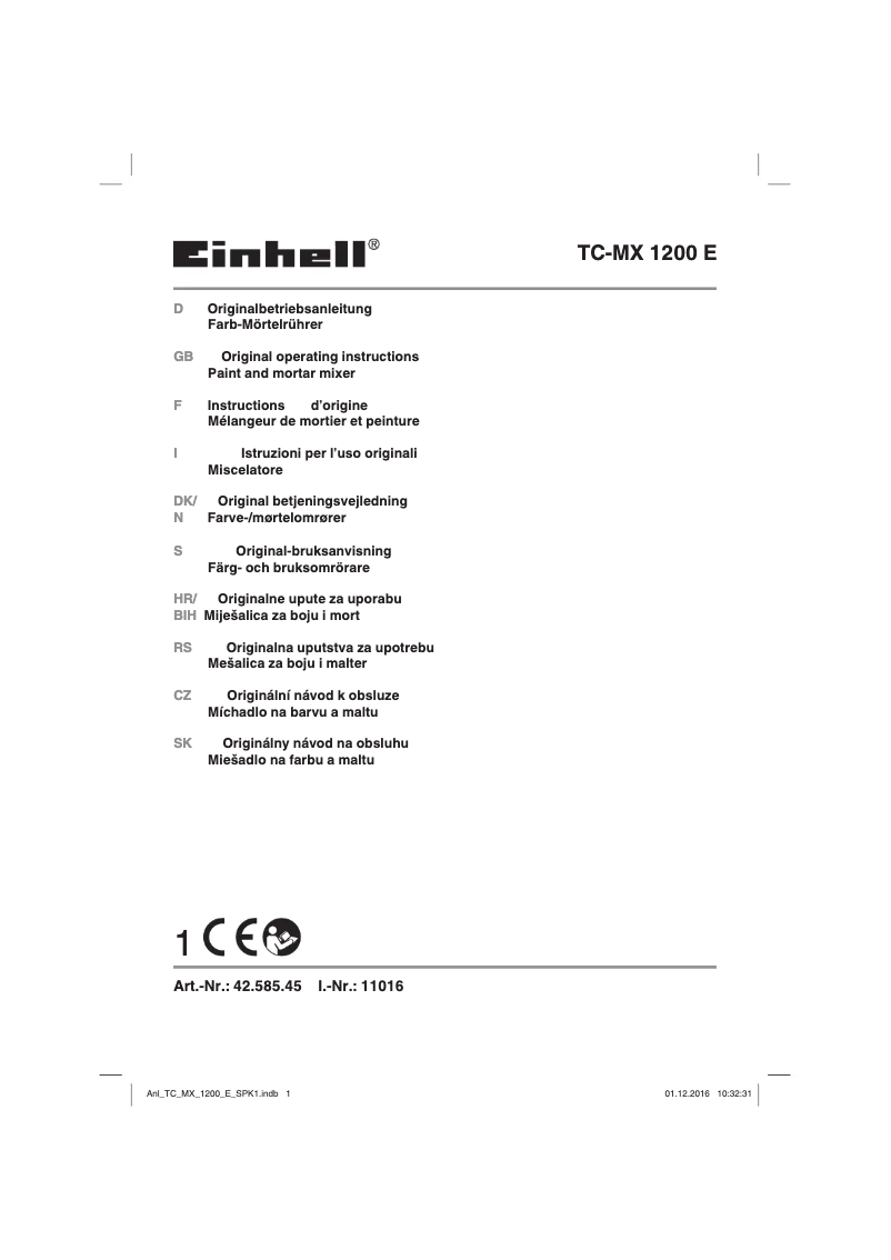 Page n°1 - Manuel utilisateur Einhell TC-MX 1200 E