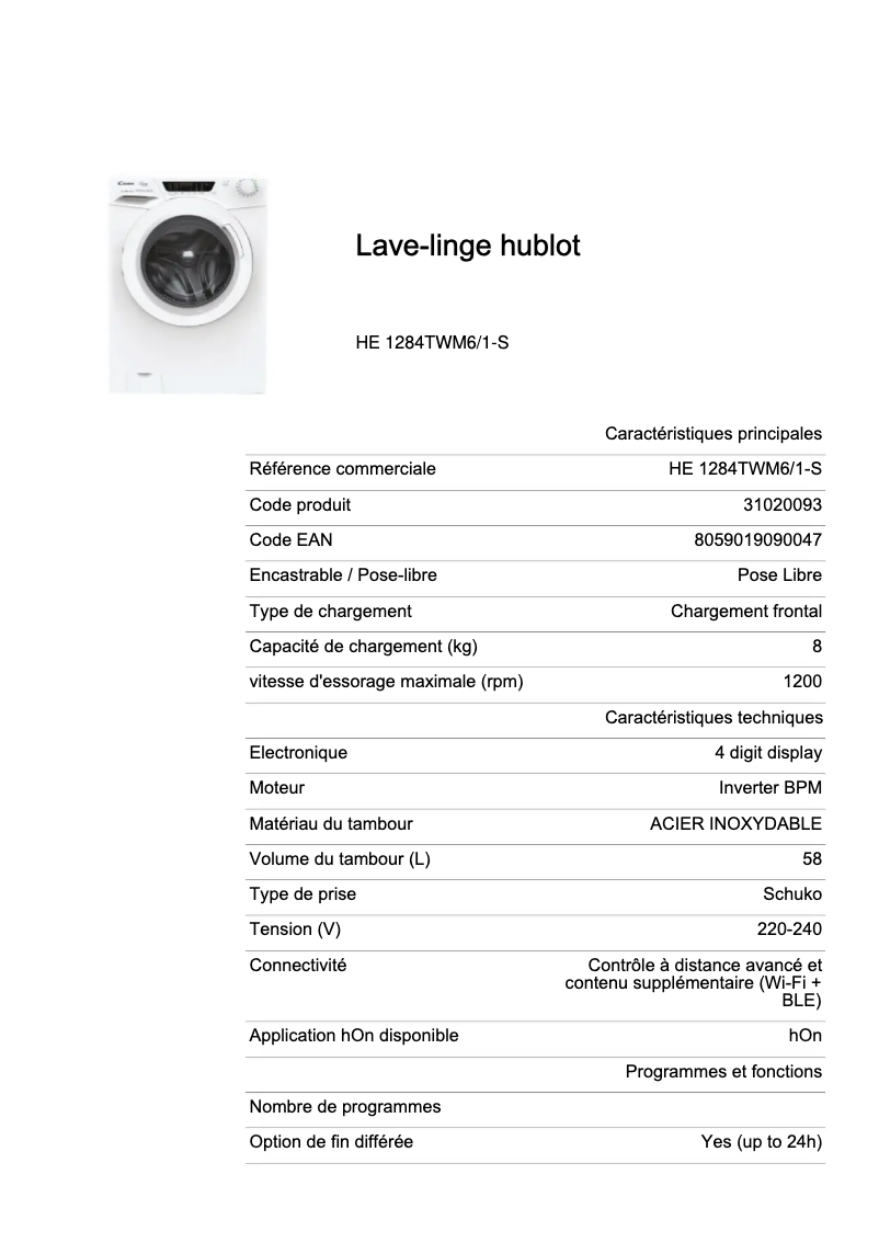 Image de la première page du manuel de l'appareil HE 1284TWM6/1-S
