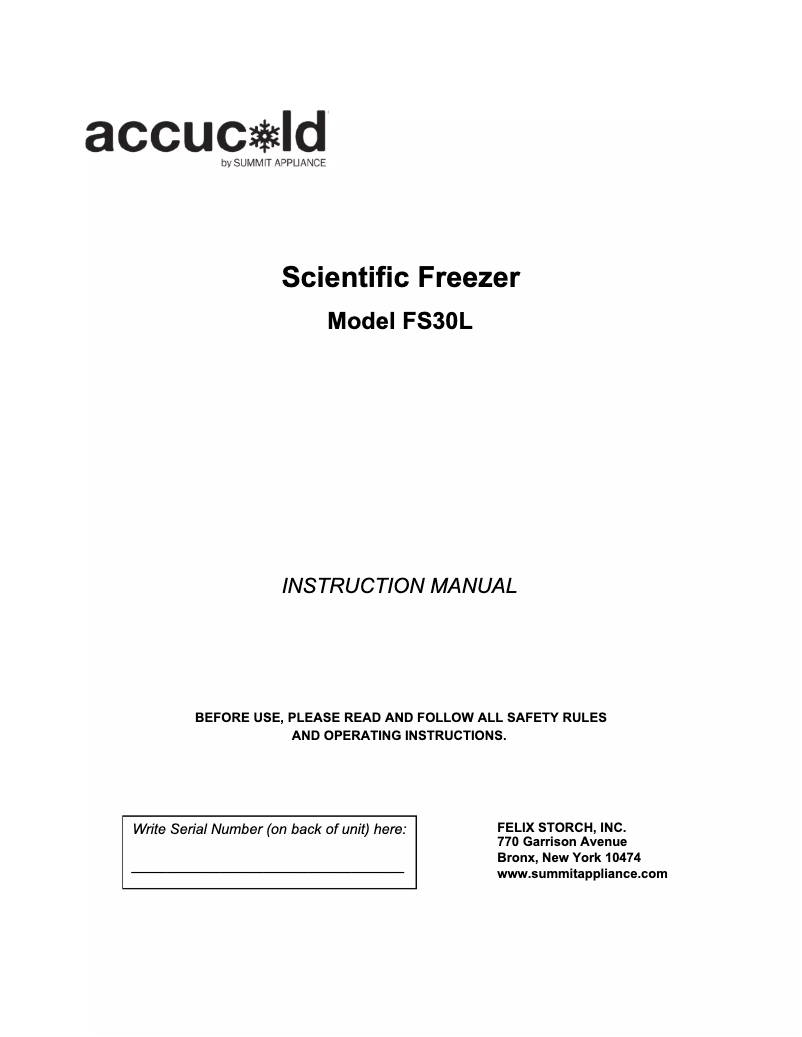 Page 1 de la notice Manuel utilisateur Accucold FS30L