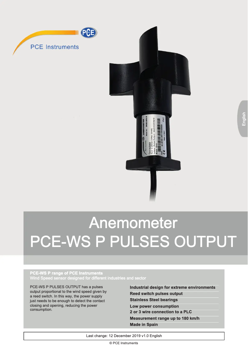 Page n°1 - Manuel utilisateur PCE Instruments PCE-WS P