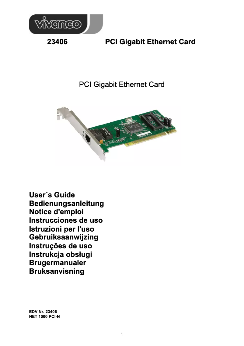 Image de la première page du manuel de l'appareil PCI -> 10/100/1000 Mbps Ethernet Card
