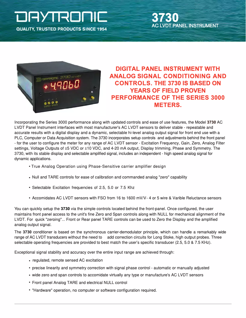 Página 1 del manual Ficha técnica Daytronic 3730DCP