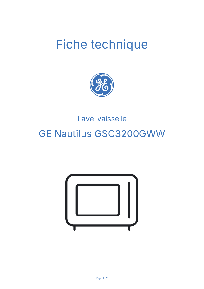 Page n°1 - Fiche technique GE Nautilus GSC3200GWW