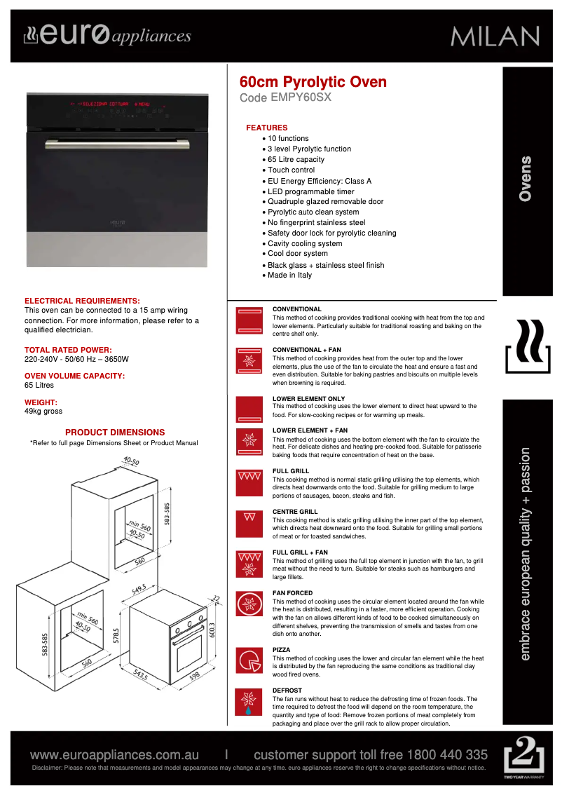 Page n°1 - Fiche technique Euro Appliances EMPY60SX