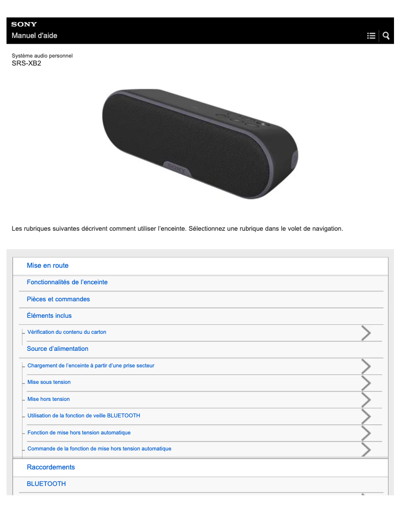 Page 1 de la notice Manuel utilisateur Sony SRS-XB2