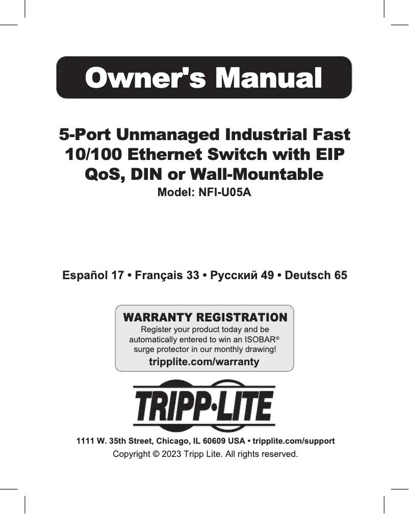 Page n°1 - Manuel utilisateur Tripp Lite NFI-U05A