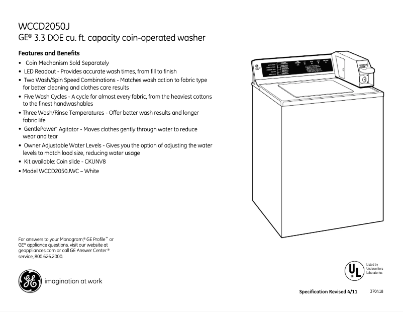 Image de la première page du manuel de l'appareil WCCD2050JWC