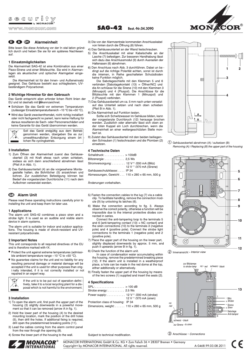 Page 1 de la notice Manuel utilisateur Monacor SAG-42