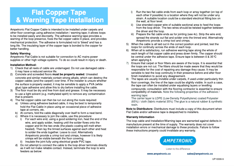 Page 1 de la notice Manuel utilisateur Ampetronic ACWP50