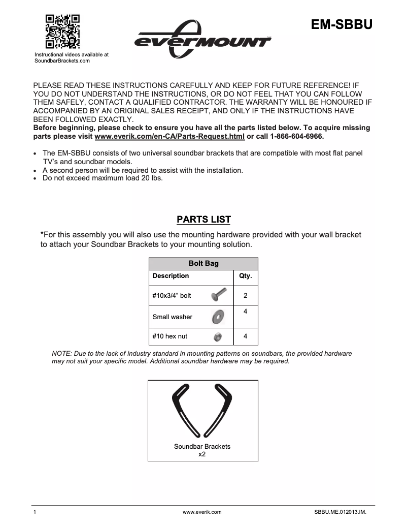 Page n°1 - Manuel utilisateur Evermount EM-SBBU