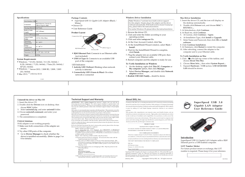 Page 1 de la notice Manuel utilisateur Siig JU-NE0611-S2