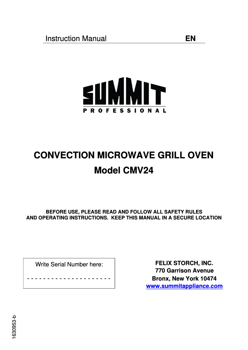 Page n°1 - Manuel d'utilisation et d'entretien Summit CMV24