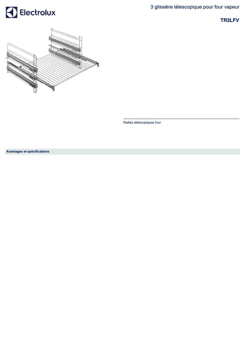 Page 1 de la notice Fiche technique Electrolux TR3LFV