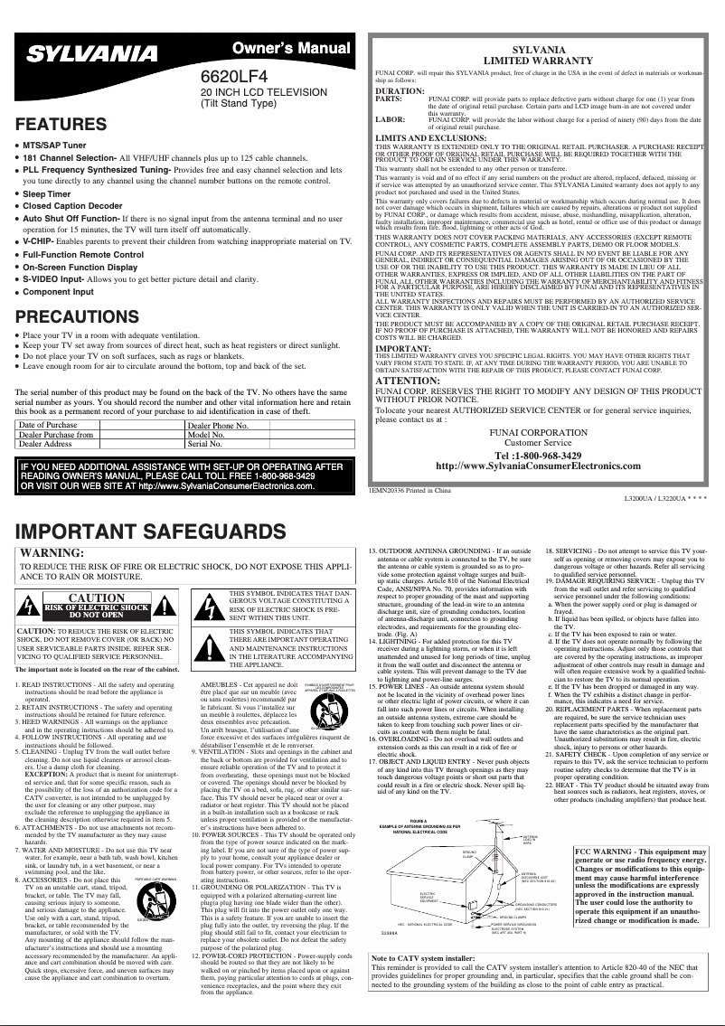 Page 1 de la notice Manuel utilisateur Sylvania 6620LF4