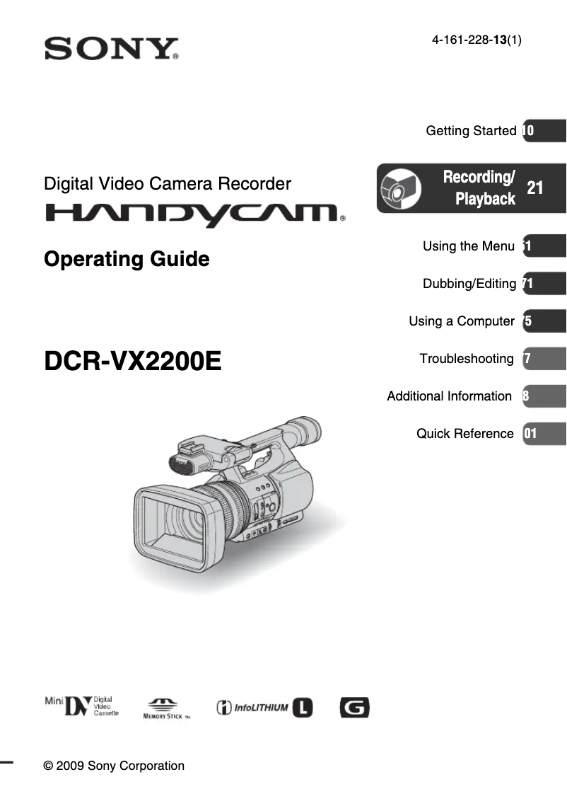 Image de la première page du manuel de l'appareil DCR-VX2200E