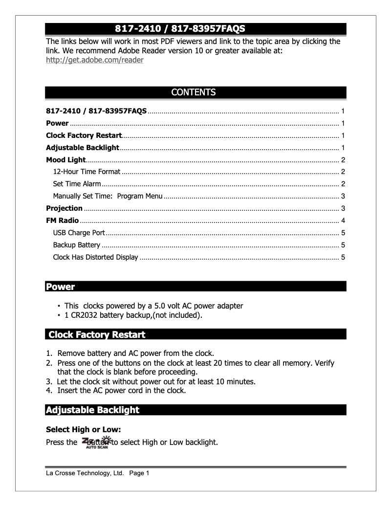 Page n°1 - FAQ La Crosse Technology 817-2410
