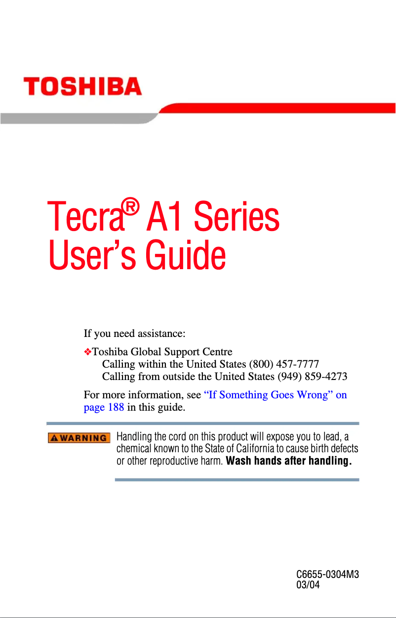 Page n°1 - Manuel utilisateur Toshiba Tecra A1