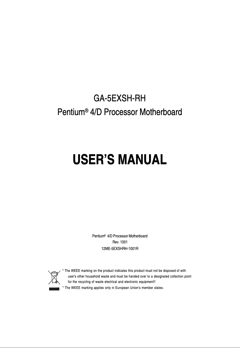 Page 1 de la notice Manuel utilisateur Gigabyte GA-5EXSH-RH