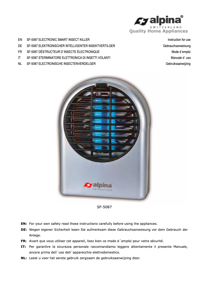 Page 1 de la notice Manuel utilisateur Alpina SF5087