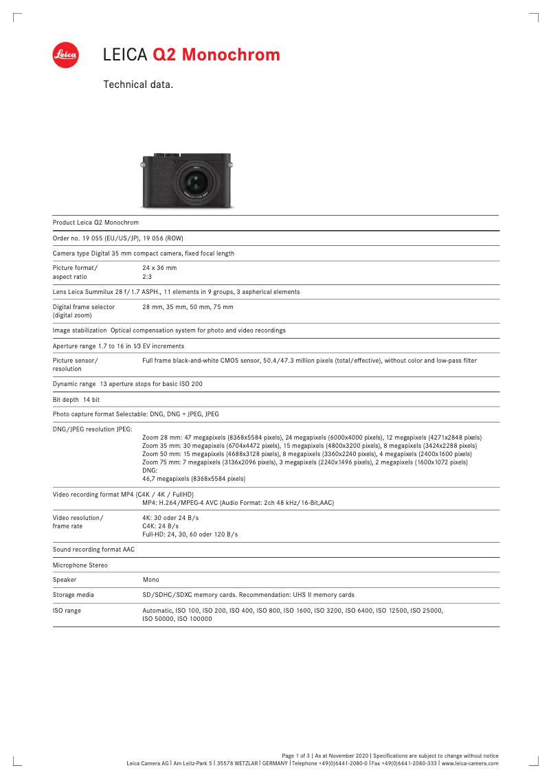 Image de la première page du manuel de l'appareil Q2 Monochrom