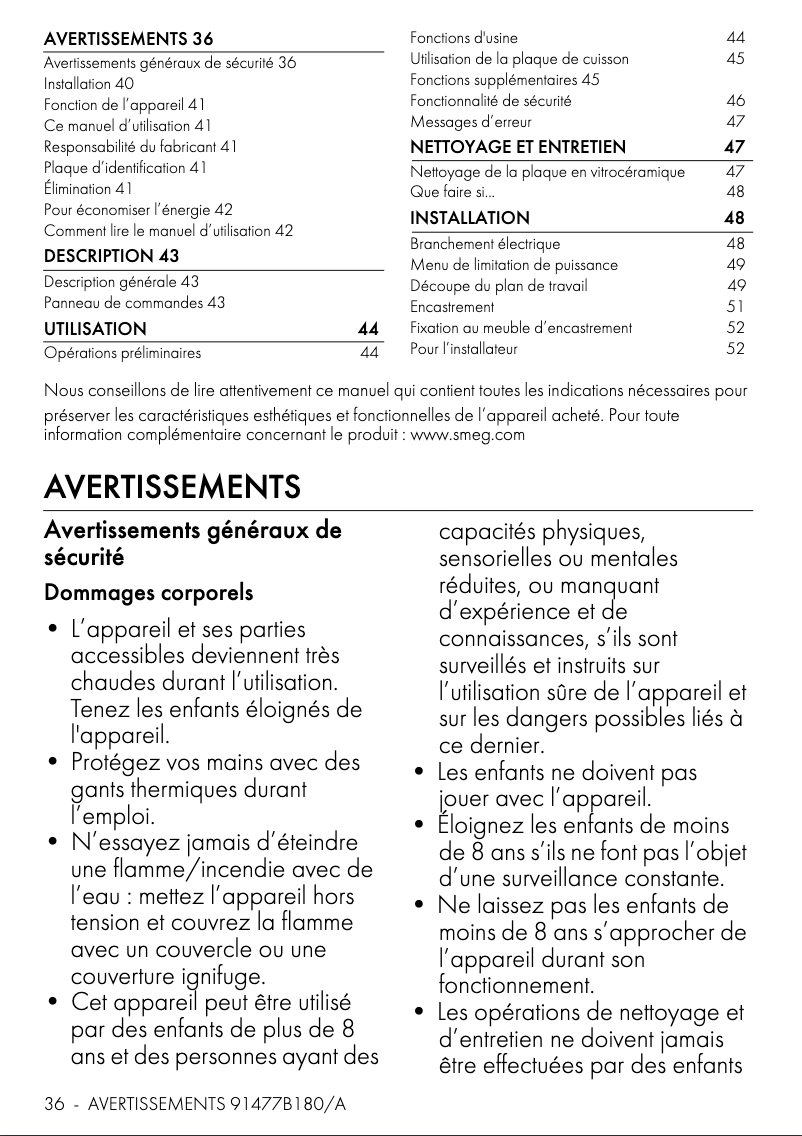 Page 1 de la notice Manuel utilisateur Smeg SI2731D